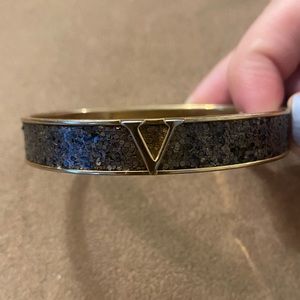 Vince Camuto V Bangle Textured Sparkle Bracelet Gold Tone